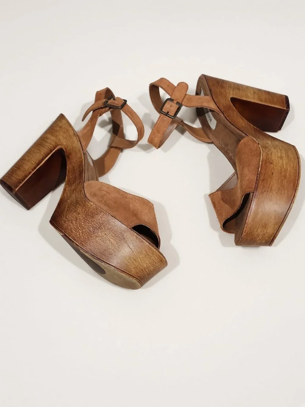 Steve Madden Tan Suede Wood Platform Sandals Size 8